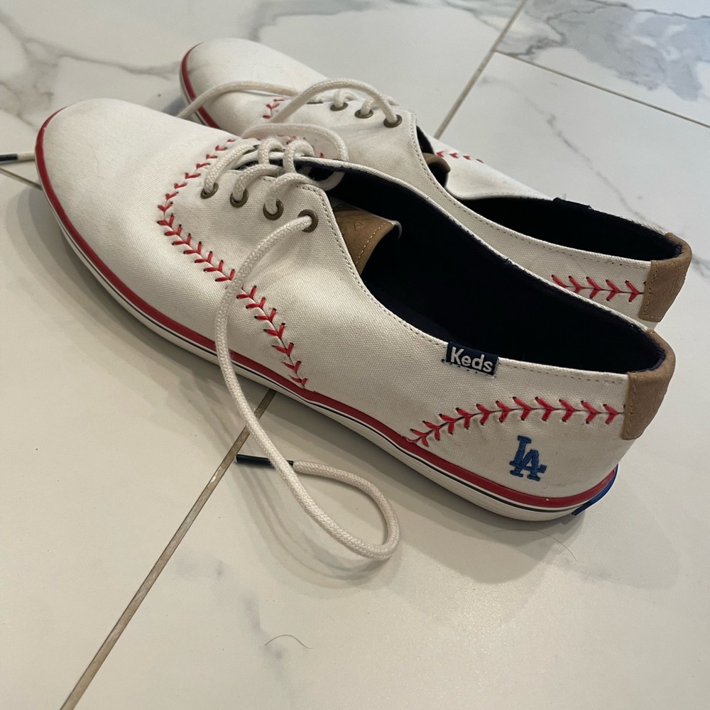 Keds LA Dodgers White Sneakers with Red Baseball Stitch - Picture 3 of 5
